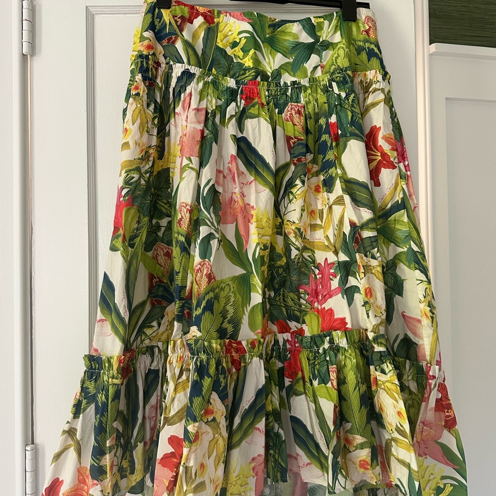 Cara Cara Tisbury Skirt Green and Pink Tiered Maxi Skirt size 10/L